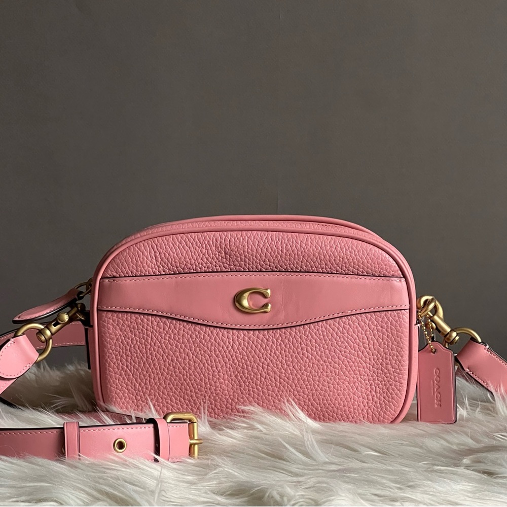 Coach Pink Leather Crossbody Camera Bag with Gold Hardware